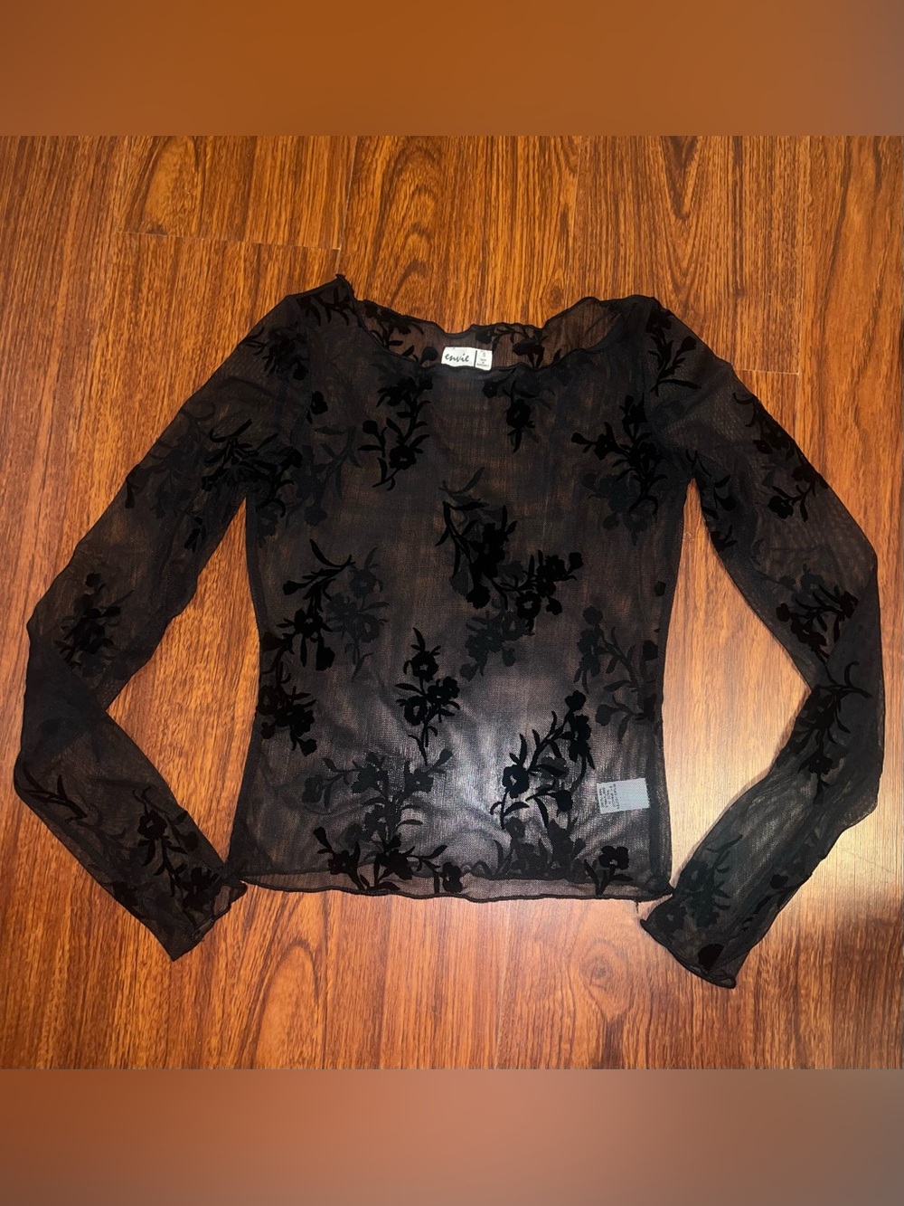 Black Floral Burnout Mesh Long Sleeve Top by Socialite